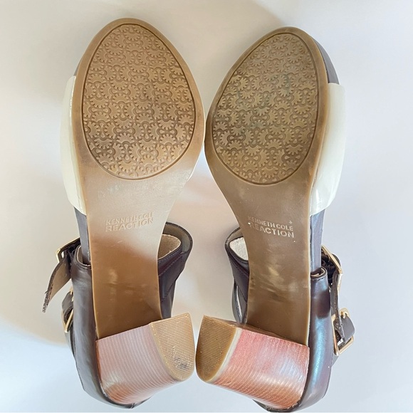 Kenneth Cole Reaction Cool Daze Block Heel Brown White Buckles Summer Boho 10M - Picture 7 of 9